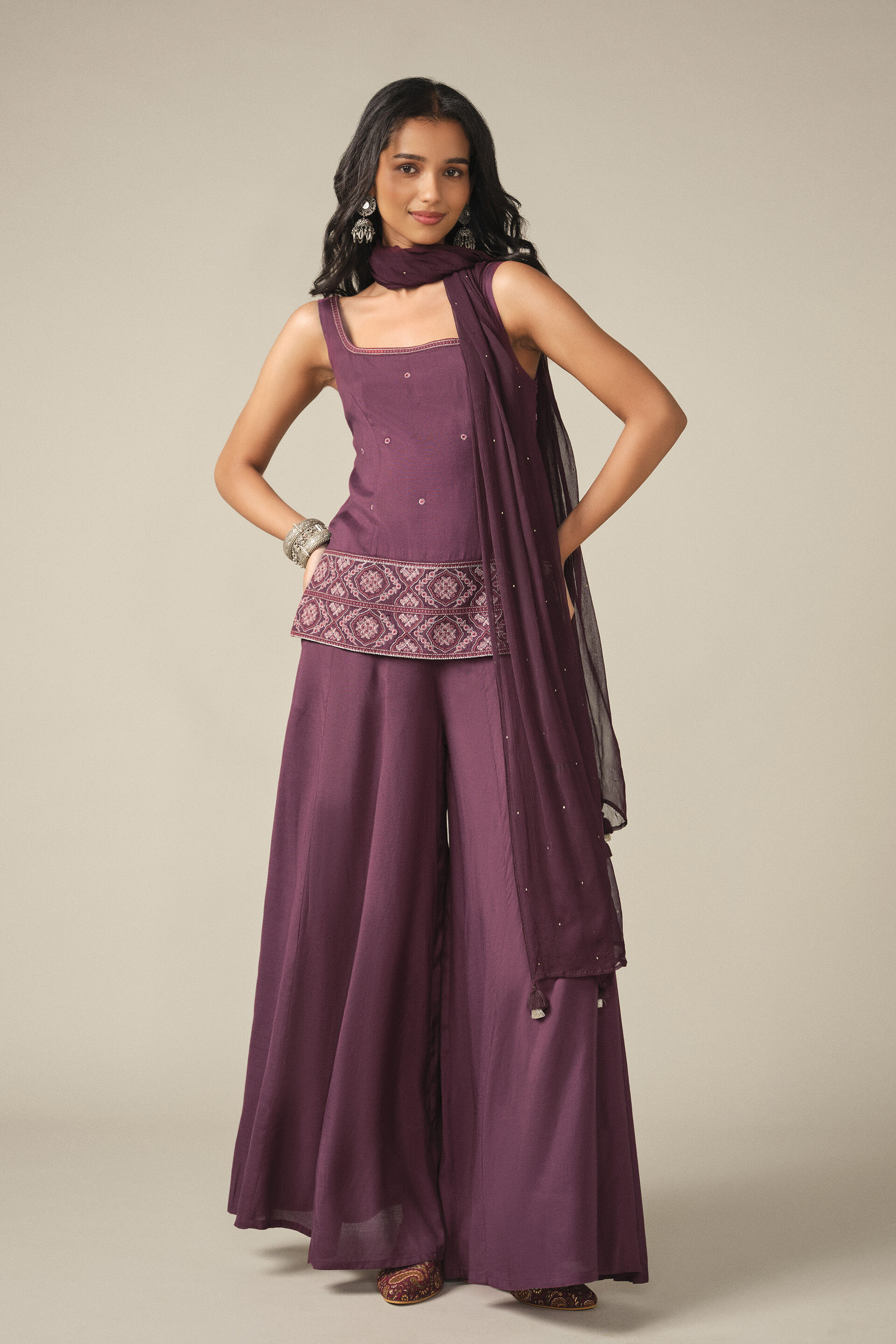 Embroidered Kurta Set in Wine